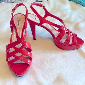 MIU MIU Patent Leather Coral Platform Sandals 41
